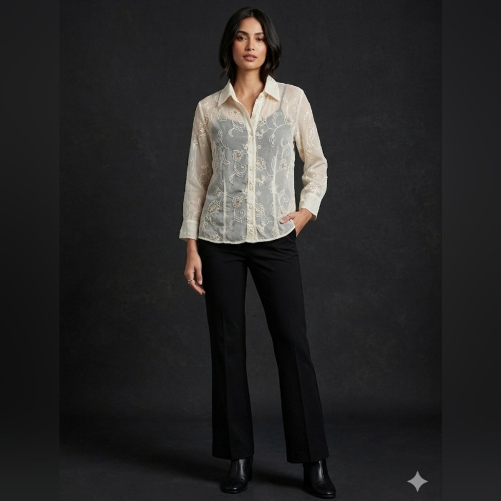 Moonlight Bay Sheer Embroidered Blouse in Ivory